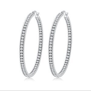 NEW Silver Crystal Large Hoop Earrings